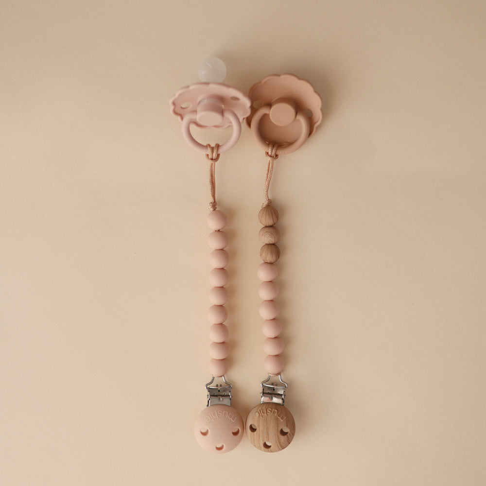 美國Mushie Pacifier Clips Eva 矽膠木珠奶嘴鏈-Blush